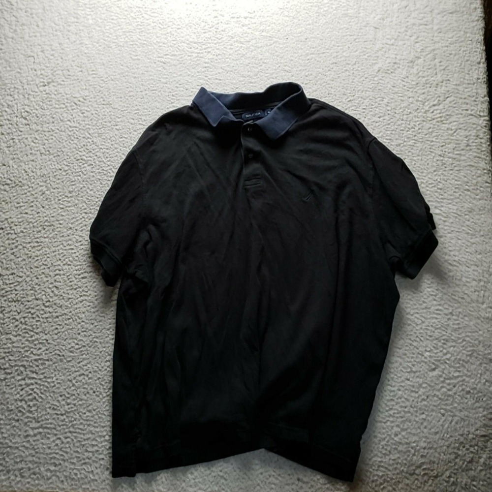 Nautica Polo Shirt Mens Big 4XL Black Contrast Collar Cotton Knit Casual Top